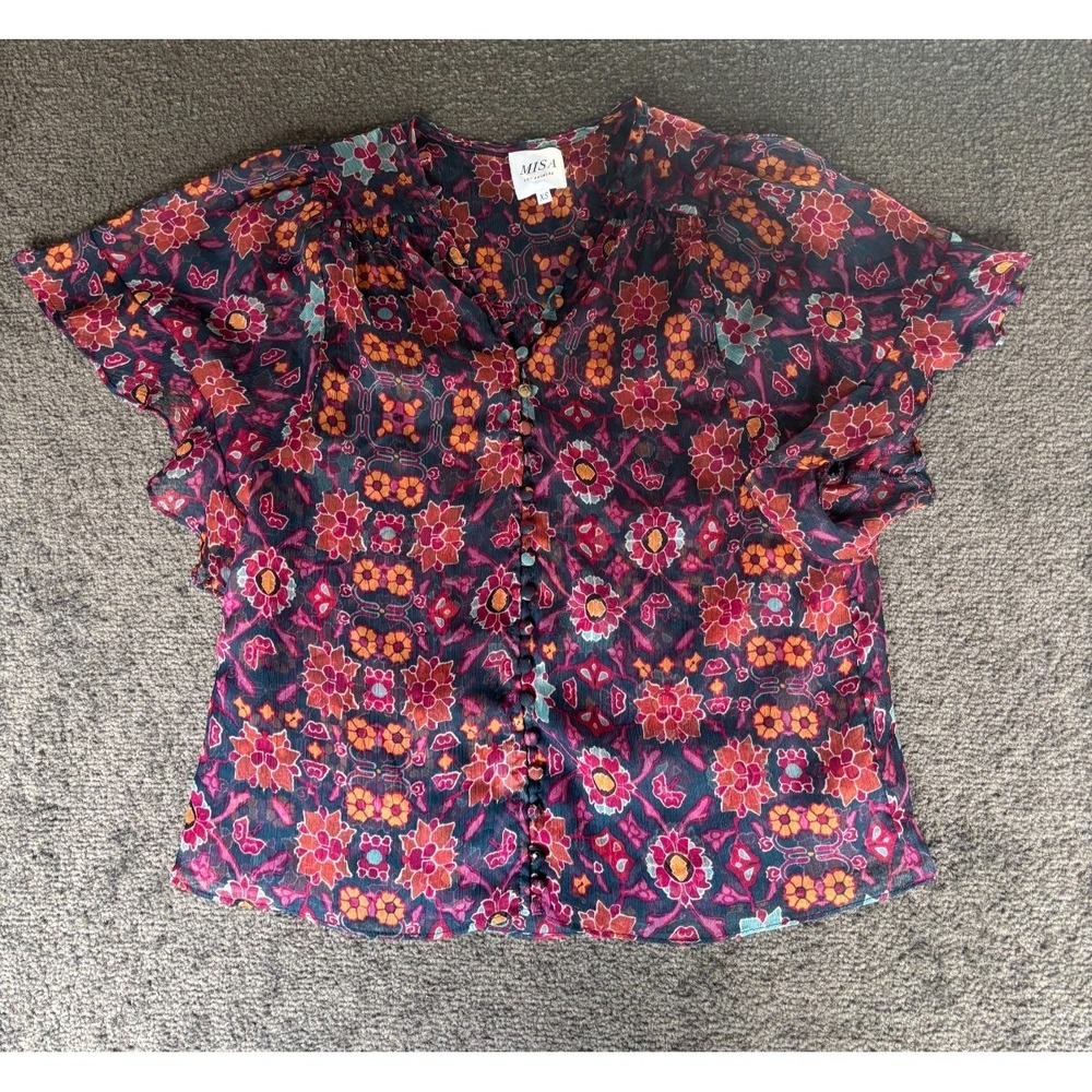 Misa Los Angeles Blouse Top Women's XS Mulitcolor Floral Polyester Button Front